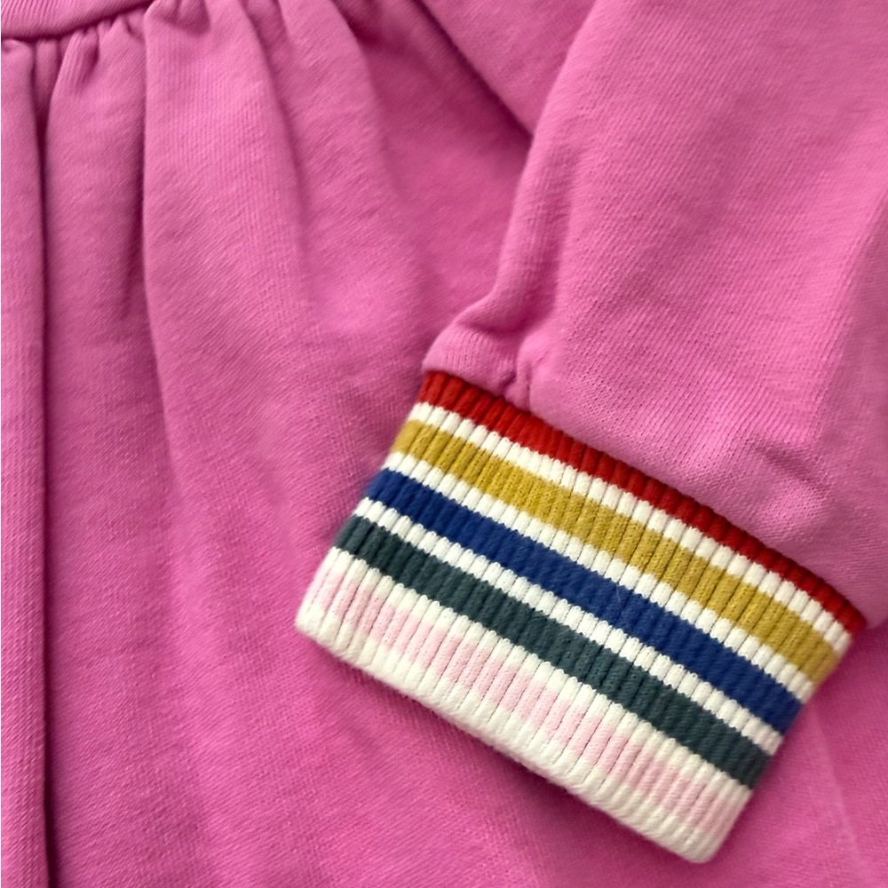 Hanna Andersson Girls’ 130/8 Pink Rainbow Collar and Cuff Sweatshirt Dress - Picture 5 of 6